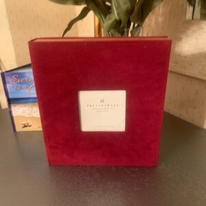 Pottery Barn collector’s photo box, MAROON RED suade cover. Holds 100.